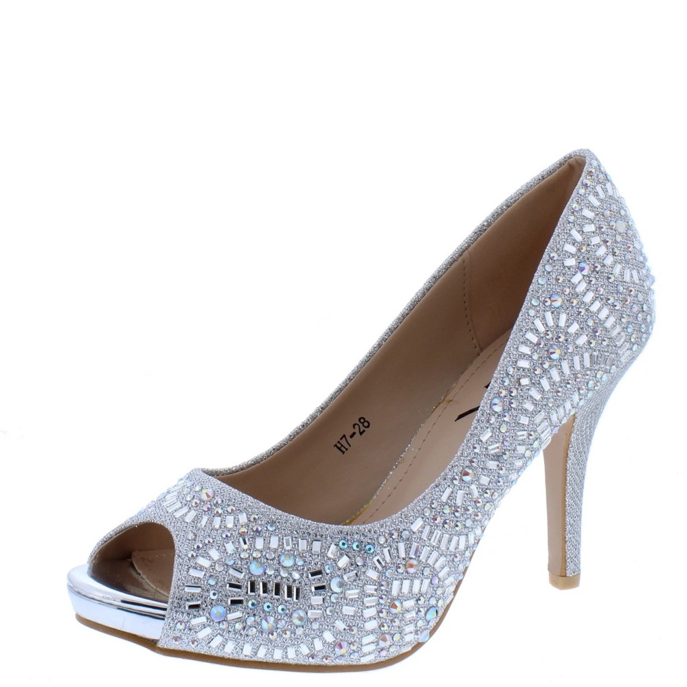 Silver Rhinestone Open Toe High Heel Pump - Picture 2 of 2